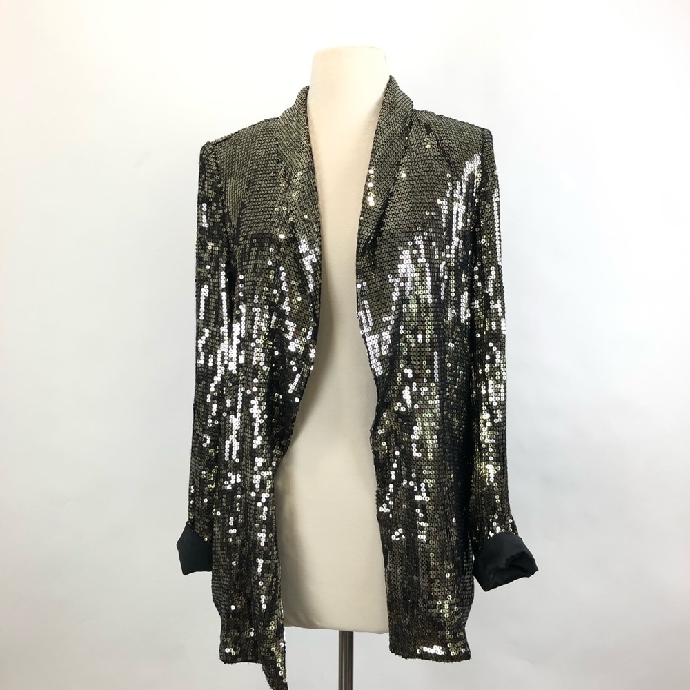 ALICE +OLIVIA black blazer vintage gold sequins